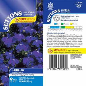 Suttons Lobelia Supacoat Crystal Palace 119552 - SEED VEG & FLOWER - Beattys of Loughrea