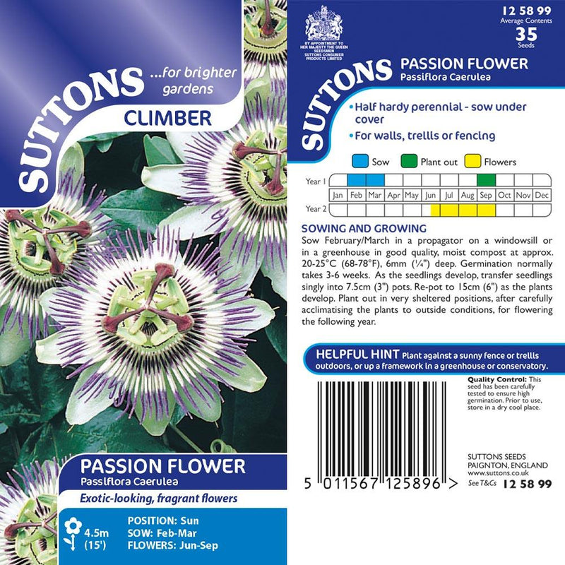 Suttons Passion Flower Passiflora Caerulea G125899 - SEED VEG & FLOWER - Beattys of Loughrea