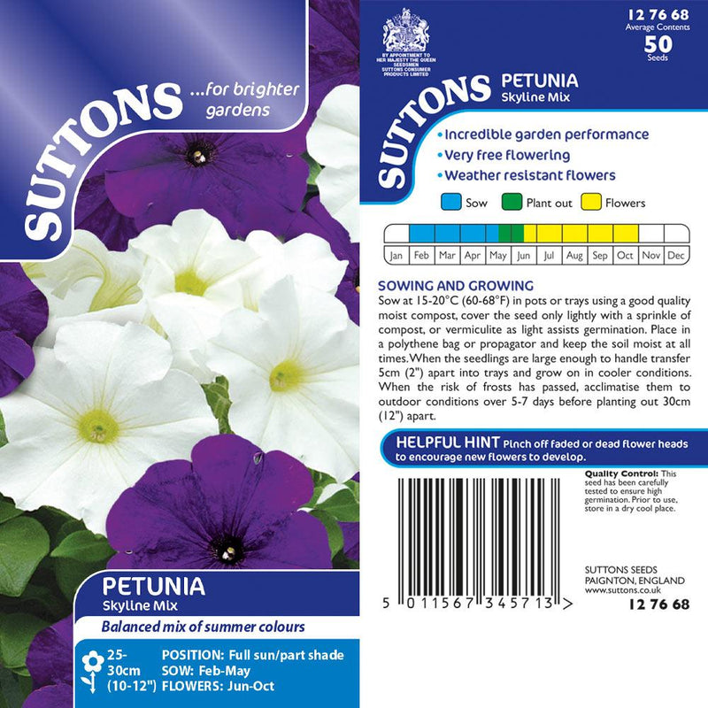 Suttons Petunia Carpet Skyline Mix 127668 - SEED VEG & FLOWER - Beattys of Loughrea
