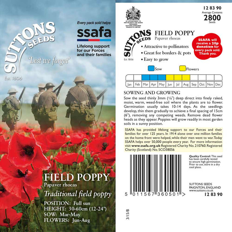 Suttons Field Poppy Papaver Rhoeas G128390 - SEED VEG & FLOWER - Beattys of Loughrea