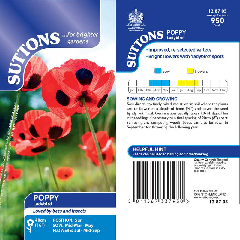 Suttons Poppy Ladybird 128705 - SEED VEG & FLOWER - Beattys of Loughrea