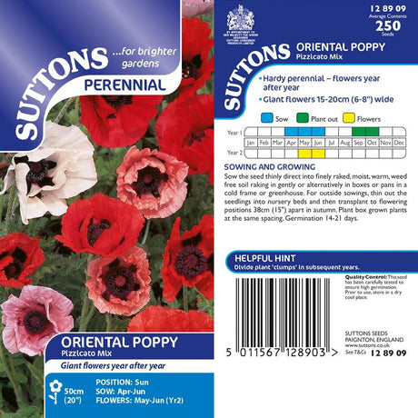 Suttons Poppy Oriental Pizzicato Mix G128909 - SEED VEG & FLOWER - Beattys of Loughrea