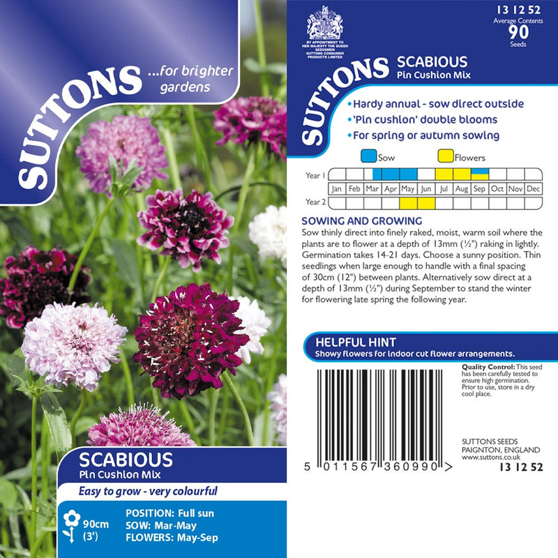 Suttons Scabious Pincushion Mix - SEED VEG & FLOWER - Beattys of Loughrea