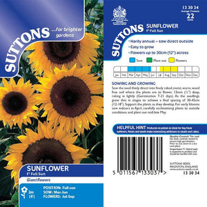 Suttons Sunflower Full Sun F1 - SEED VEG & FLOWER - Beattys of Loughrea