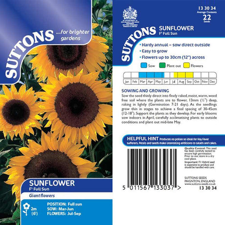 Suttons Sunflower Full Sun F1 - SEED VEG & FLOWER - Beattys of Loughrea