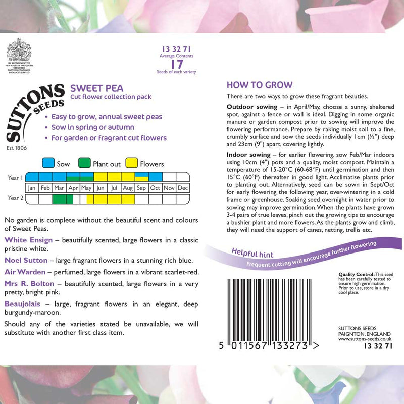 Suttons Sweet Pea Collection 133271 - SEED VEG & FLOWER - Beattys of Loughrea