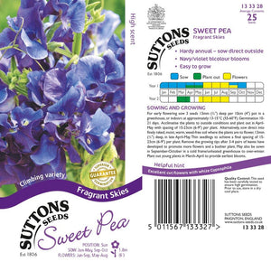 Suttons Sweet Pea Fragrant Skies 133328 - SEED VEG & FLOWER - Beattys of Loughrea