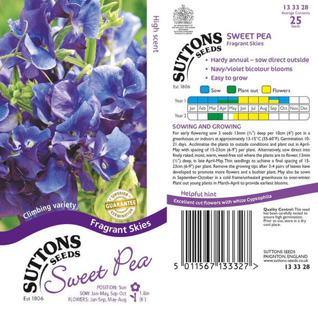 Suttons Sweet Pea Fragrant Skies 133328 - SEED VEG & FLOWER - Beattys of Loughrea