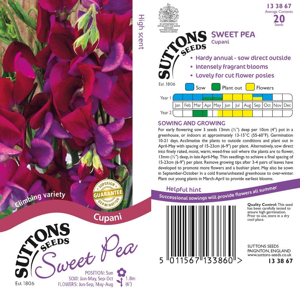 Suttons Sweet Pea Cupani 133867 - SEED VEG & FLOWER - Beattys of Loughrea