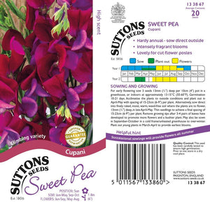 Suttons Sweet Pea Cupani 133867 - SEED VEG & FLOWER - Beattys of Loughrea
