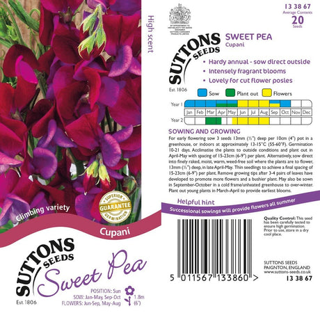 Suttons Sweet Pea Cupani 133867 - SEED VEG & FLOWER - Beattys of Loughrea