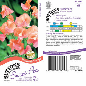 Suttons Sweet Pea Prince Of Orange G133869 - SEED VEG & FLOWER - Beattys of Loughrea