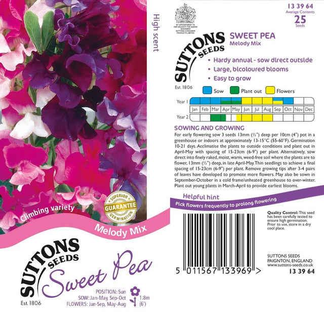 Suttons Sweet Pea Melody Mixed 133964 - Beattys of Loughrea | www.beattys.ie