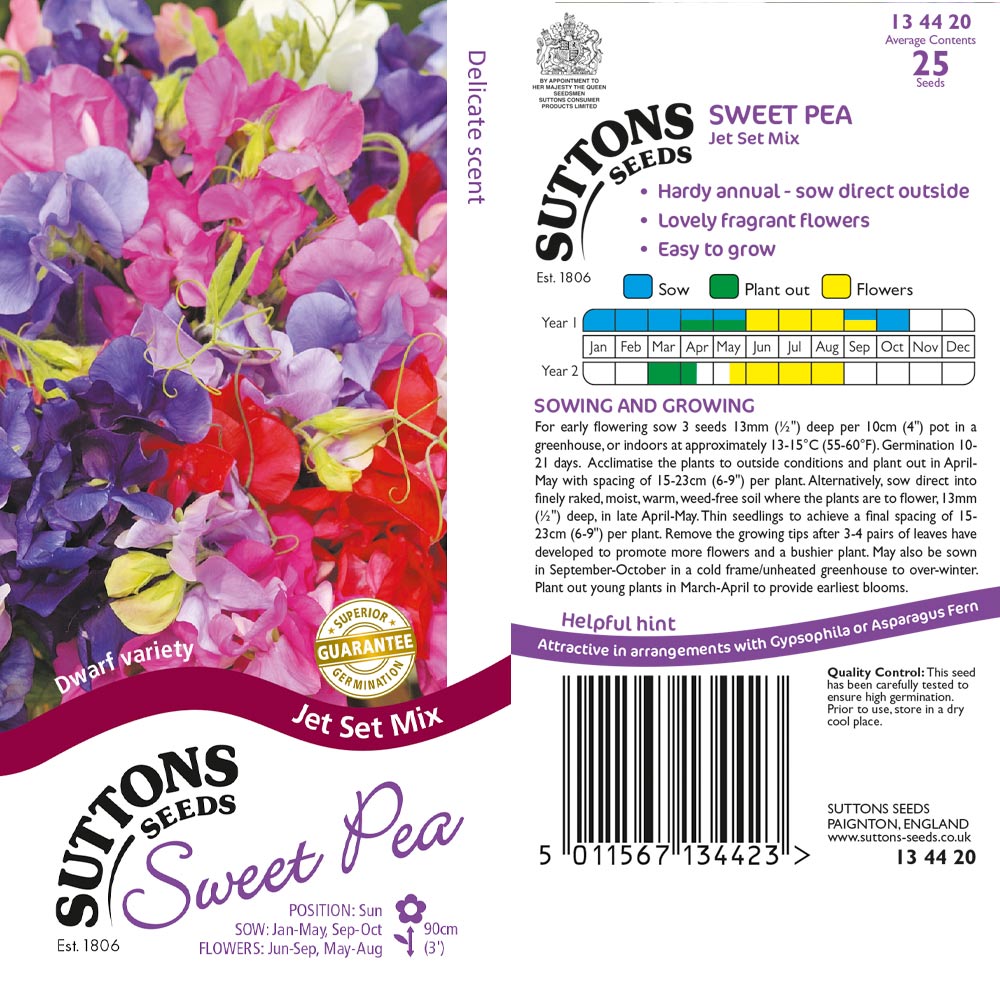Suttons Sweet Pea Jet Set Mixed 134420 - SEED VEG & FLOWER - Beattys of Loughrea
