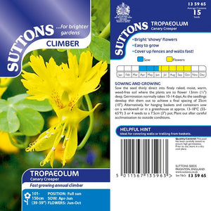 Suttons Tropaeolum Canary Creeper G135965 - SEED VEG & FLOWER - Beattys of Loughrea