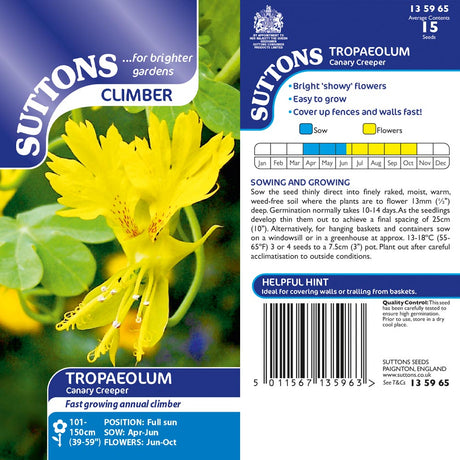 Suttons Tropaeolum Canary Creeper G135965 - SEED VEG & FLOWER - Beattys of Loughrea