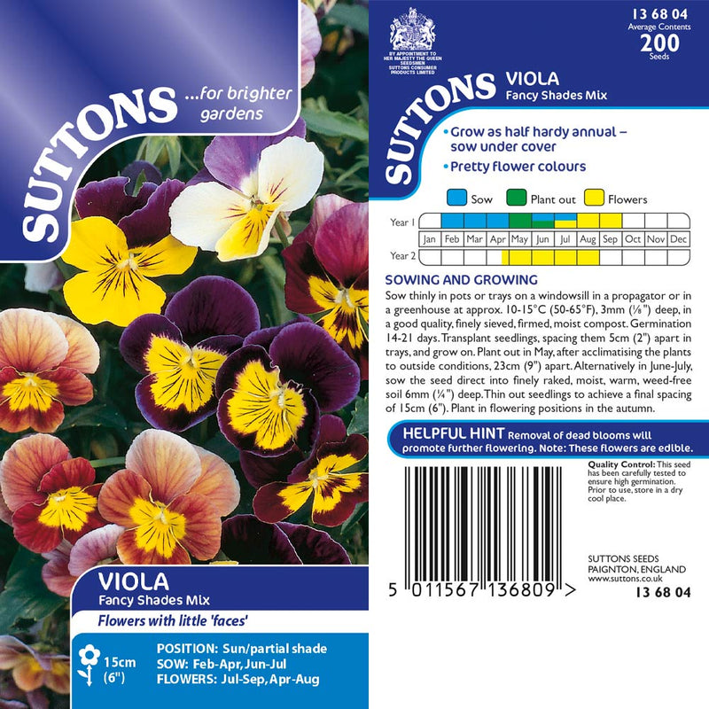 Suttons Viola Fancy Shades Mixed 136804 - SEED VEG & FLOWER - Beattys of Loughrea