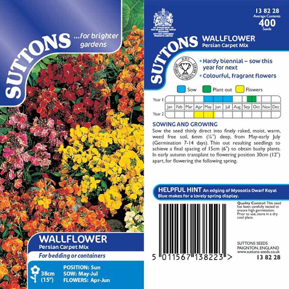 Suttons Wallflower Persian Carpet 138228 - SEED VEG & FLOWER - Beattys of Loughrea