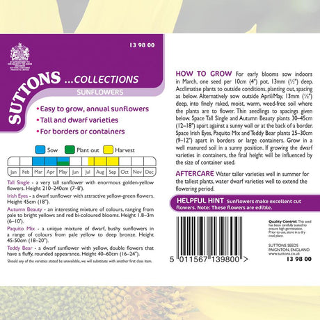 Suttons Sunflower Collection 139800 - SEED VEG & FLOWER - Beattys of Loughrea