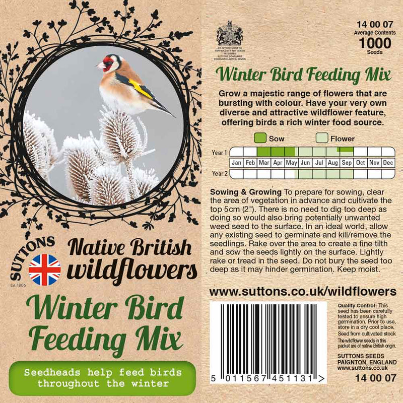 Suttons Winter Bird Feeding Mix - SEED VEG & FLOWER - Beattys of Loughrea