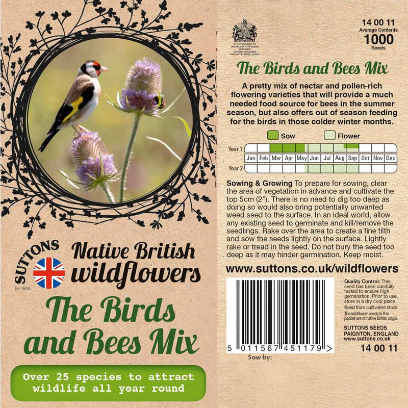 Suttons The Birds & Bees Mix - SEED VEG & FLOWER - Beattys of Loughrea