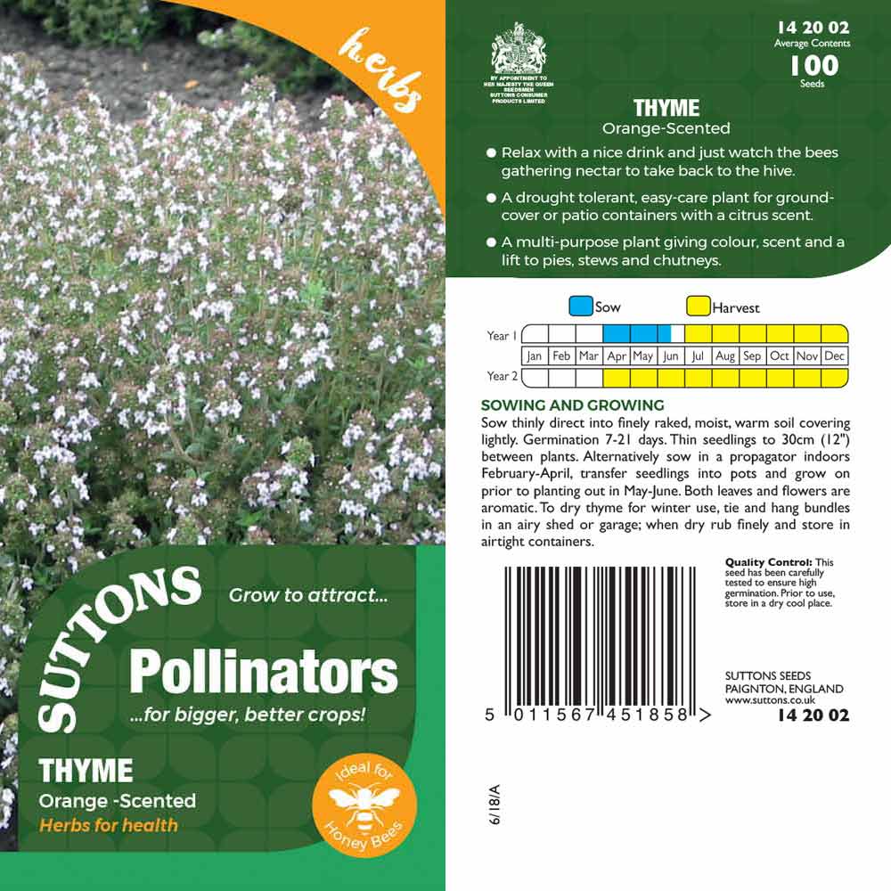 Suttons Thyme Orangescented Pp - SEED VEG & FLOWER - Beattys of Loughrea