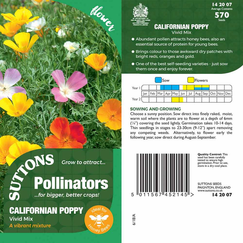 Suttons Californian Poppy Vivid Mix Pp - SEED VEG & FLOWER - Beattys of Loughrea