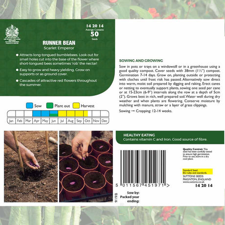 Suttons Runner Beanscarlet Emperor Pp - SEED VEG & FLOWER - Beattys of Loughrea