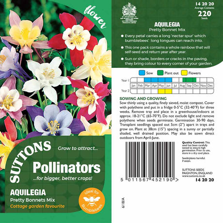 Suttons Aquilegia Pretty Bonnet Mix Pp - SEED VEG & FLOWER - Beattys of Loughrea