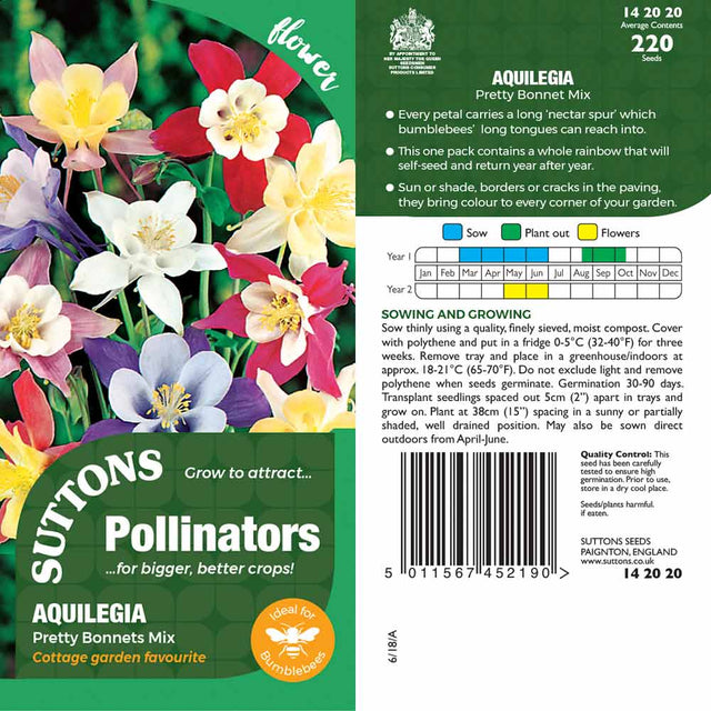 Suttons Aquilegia Pretty Bonnet Mix Pp - SEED VEG & FLOWER - Beattys of Loughrea
