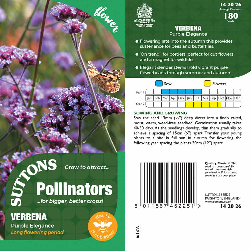 Suttons Verbena Purple Elegance Pp - SEED VEG & FLOWER - Beattys of Loughrea