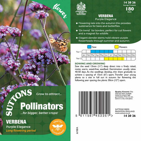 Suttons Verbena Purple Elegance Pp - SEED VEG & FLOWER - Beattys of Loughrea