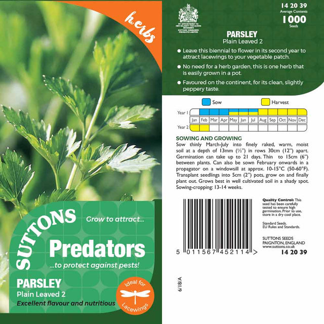 Suttons Parsley Plain Leaved 2 Pp - SEED VEG & FLOWER - Beattys of Loughrea