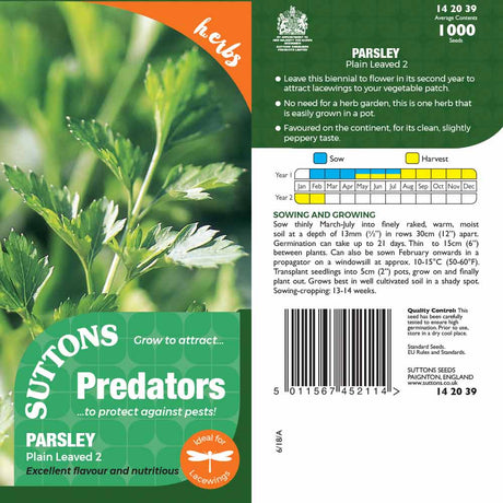 Suttons Parsley Plain Leaved 2 Pp - SEED VEG & FLOWER - Beattys of Loughrea