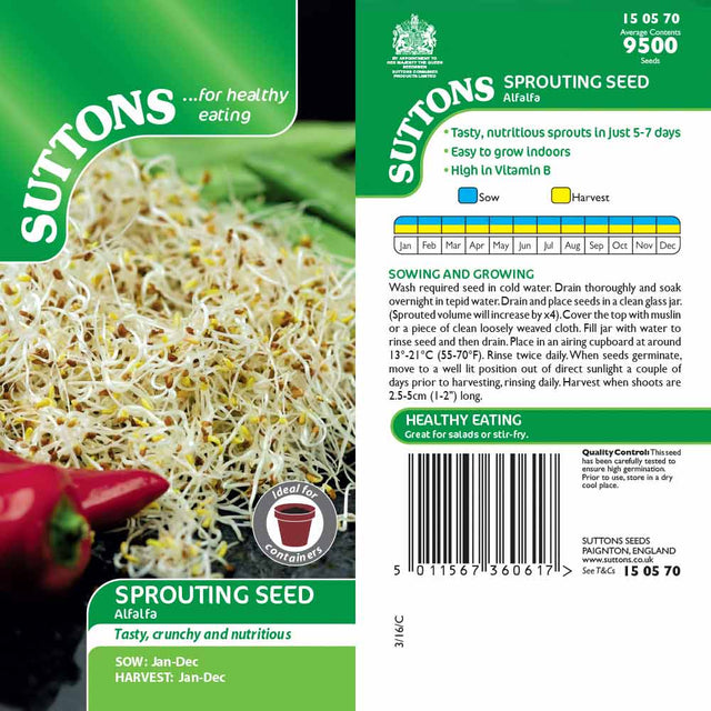 Suttons Alfalfa Sprouting 150570 - SEED VEG & FLOWER - Beattys of Loughrea