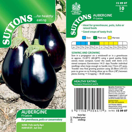 Suttons Aubergine - Galine G150907 - SEED VEG & FLOWER - Beattys of Loughrea