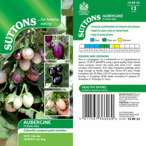 Suttons Aubergine F1 Patio Mix G150923 - SEED VEG & FLOWER - Beattys of Loughrea