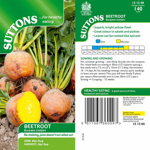 Suttons Beetroot Burpees Golden G151500 - SEED VEG & FLOWER - Beattys of Loughrea