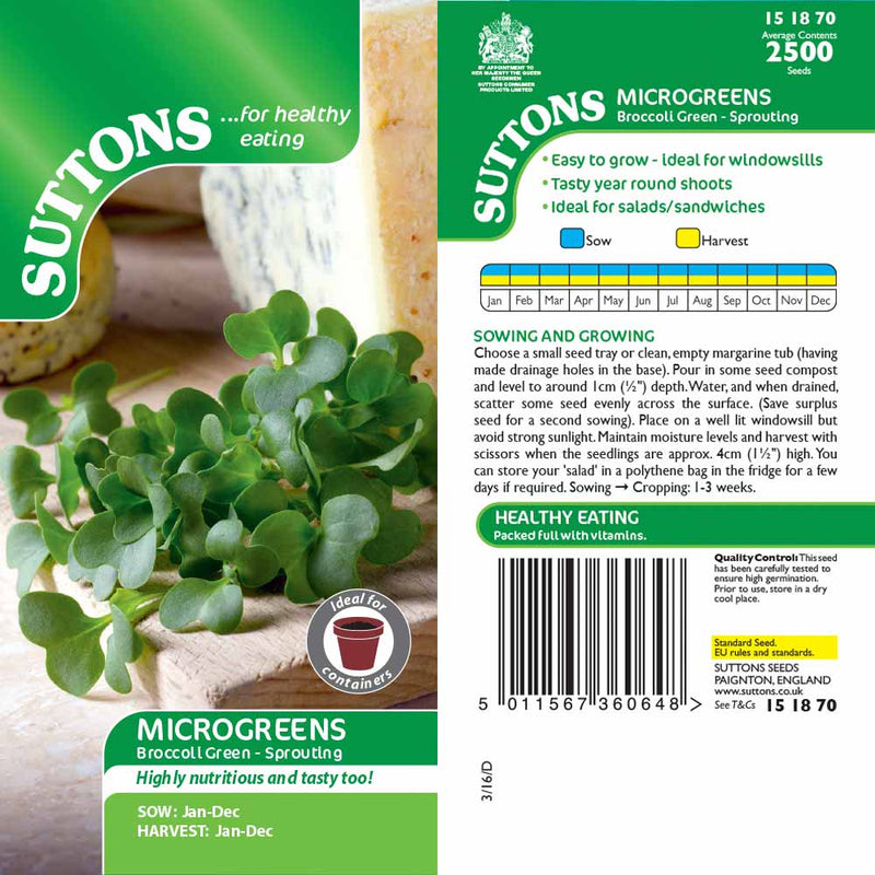 Suttons Speedy Veg Microgreens Broccoli Green 151870 - SEED VEG & FLOWER - Beattys of Loughrea