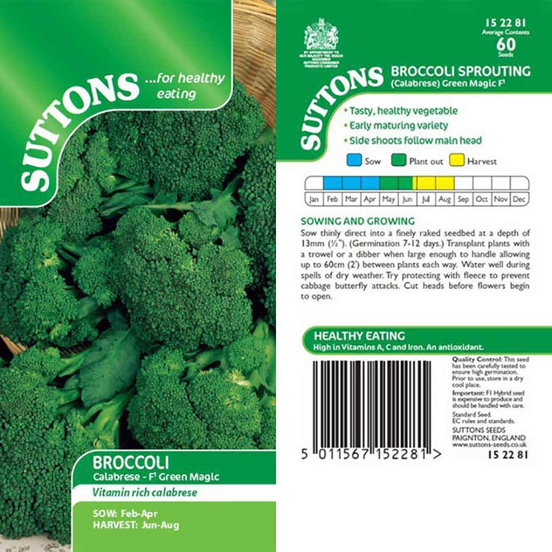 Suttons Broccoli Calabrese Green Magic F1 G152281 - SEED VEG & FLOWER - Beattys of Loughrea