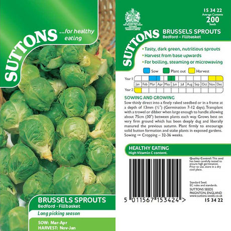 Suttons Brussels Sprouts Bedford Fillbaske 153422 - SEED VEG & FLOWER - Beattys of Loughrea