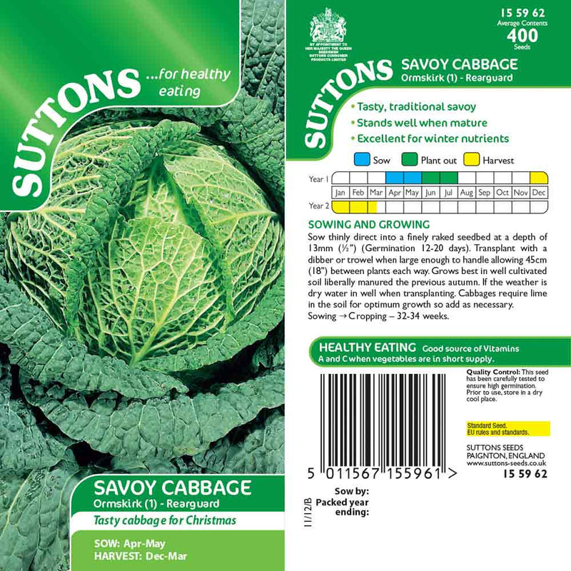 Suttons Cabbage Savoy Ormskirk 1 155962 - SEED VEG & FLOWER - Beattys of Loughrea