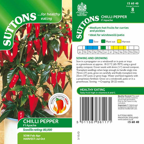 Suttons Chilli Pepper Apache F1 G156040 - SEED VEG & FLOWER - Beattys of Loughrea