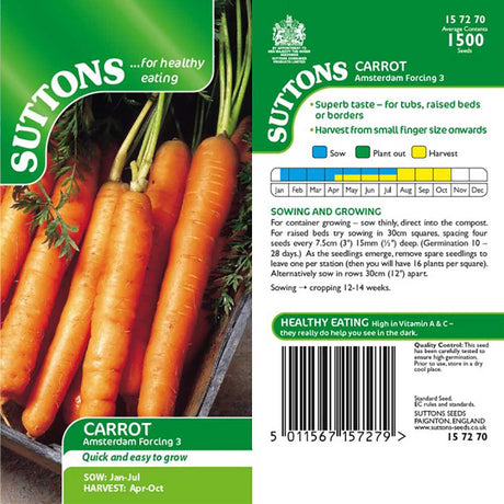 Suttons Carrot Amsterdam Forcing 3 157270 - SEED VEG & FLOWER - Beattys of Loughrea