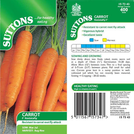 Suttons Carrot Resistafly F1 157343 - SEED VEG & FLOWER - Beattys of Loughrea