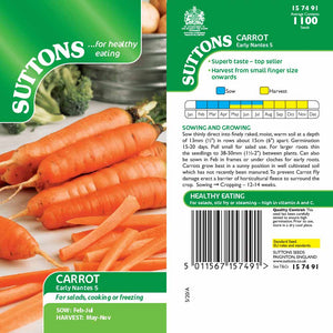 Suttons Carrot Early Nantes 5 157491 - SEED VEG & FLOWER - Beattys of Loughrea