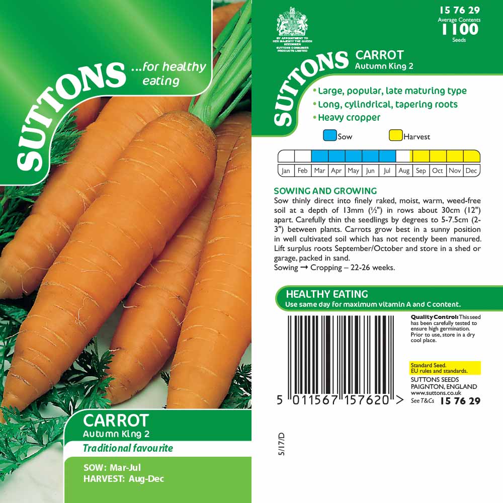 Suttons Carrot Autumn King 2 157629 - SEED VEG & FLOWER - Beattys of Loughrea