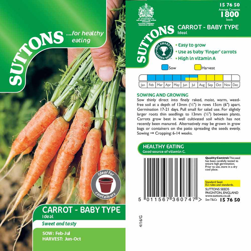 Suttons Carrot Ideal - SEED VEG & FLOWER - Beattys of Loughrea