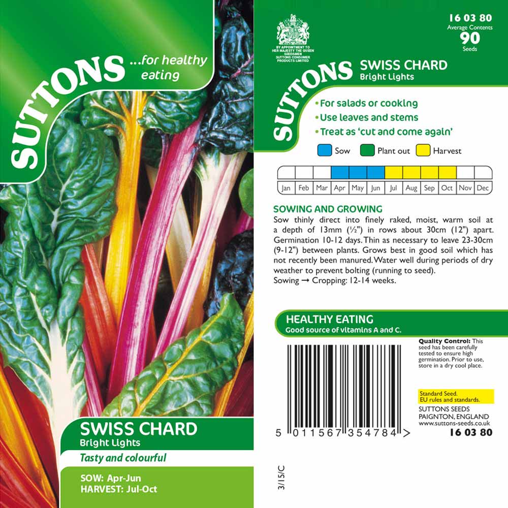 Suttons Swiss Chard Bright Lights - SEED VEG & FLOWER - Beattys of Loughrea