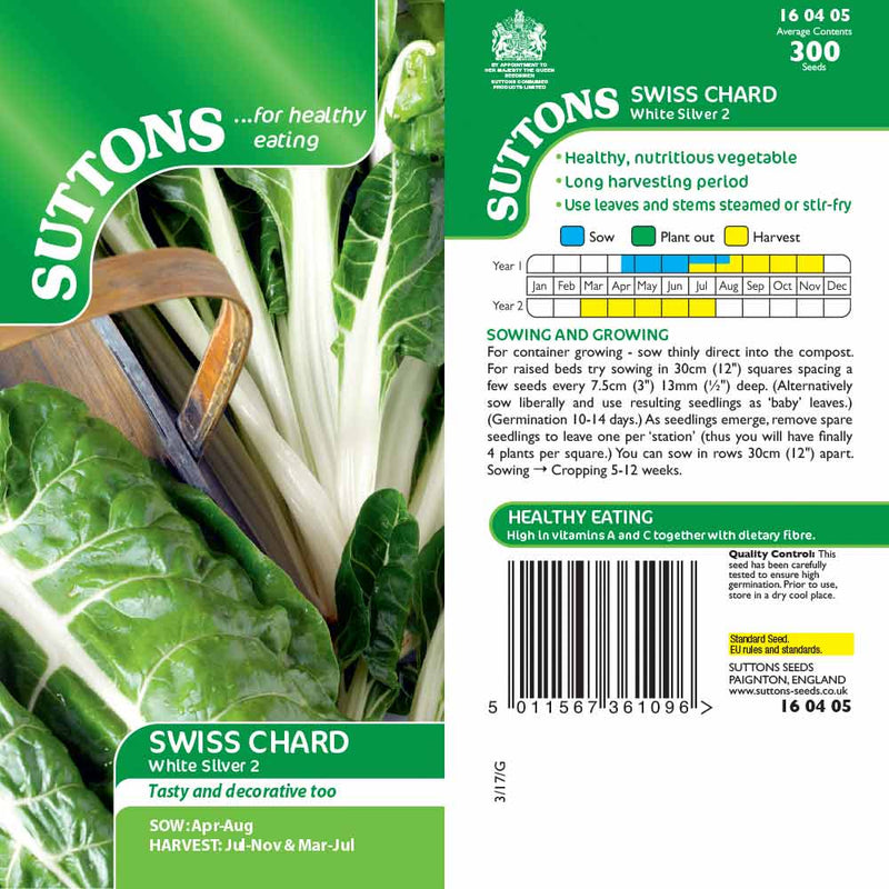 Suttons Spinach Chard White Silver 2 Sea Kale - SEED VEG & FLOWER - Beattys of Loughrea
